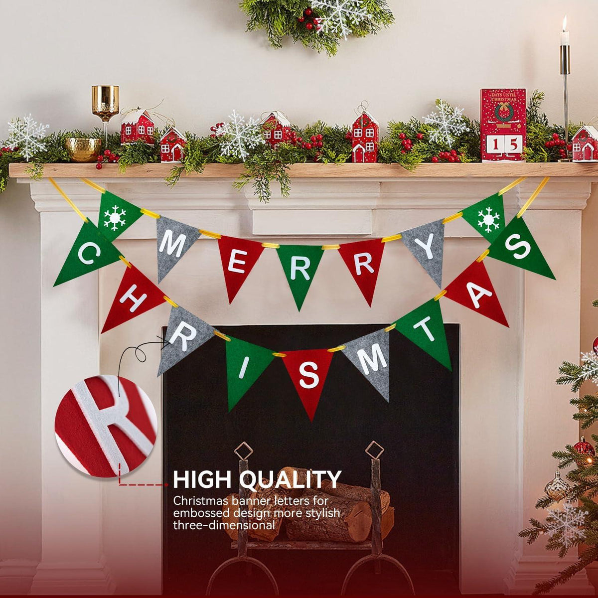 15-teiliges Weihnachtsbanner Set Filz-Girlande Schneeflocken Deko