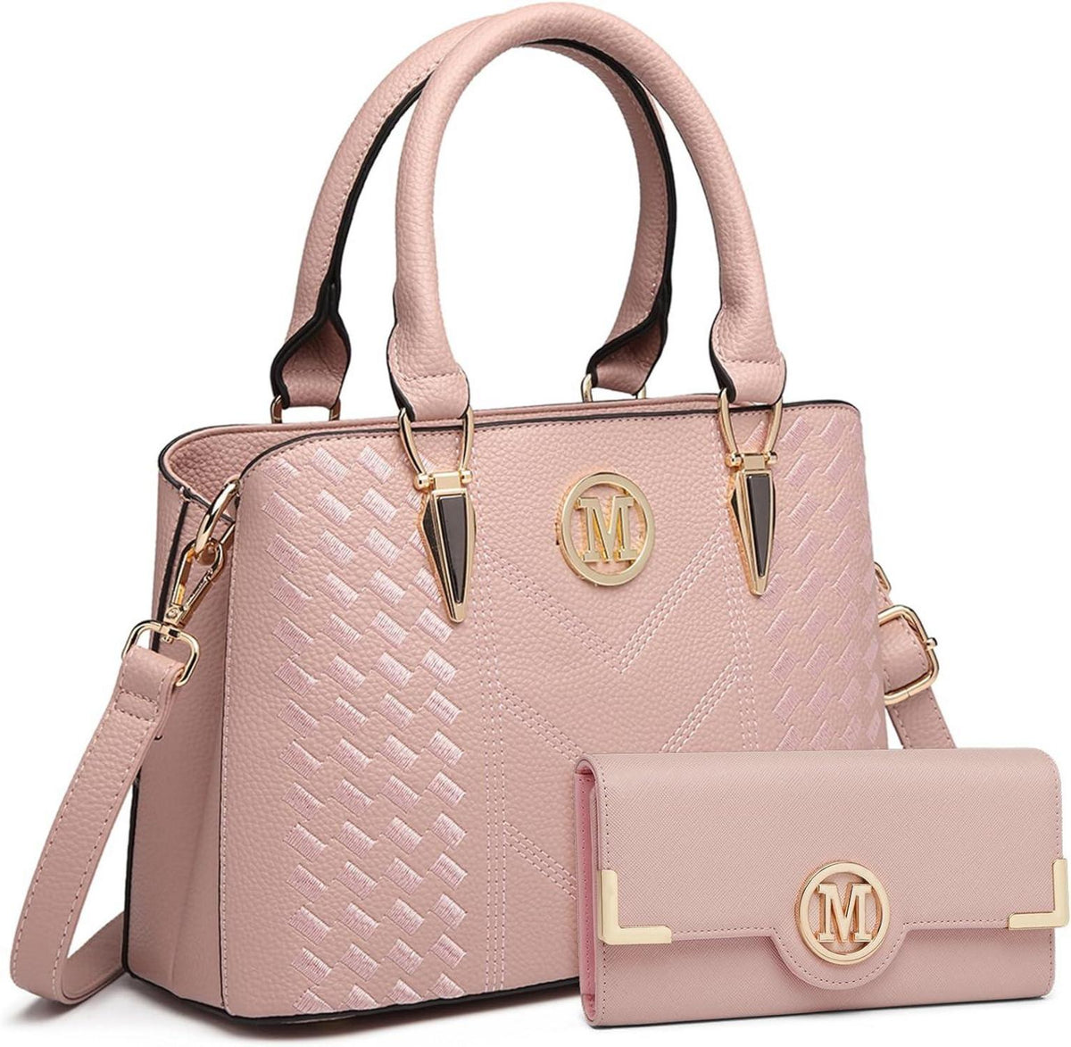 Handtasche Damen Set Rosa PU-Leder Geldbörse