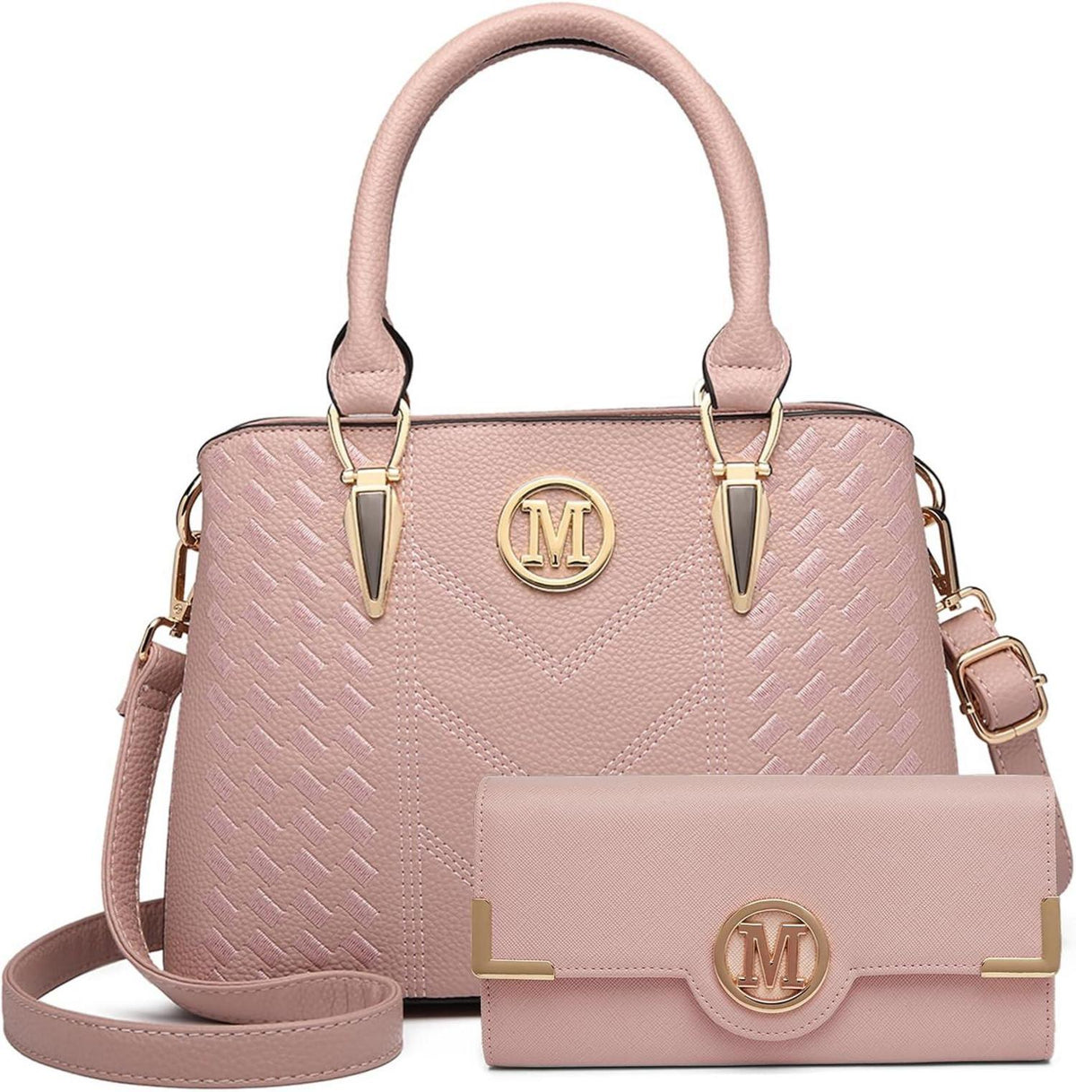Beige Handtasche Damen Set PU Leder Henkeltasche Geldbörse