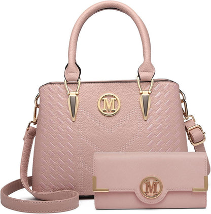 Beige Handtasche Damen Set PU Leder Henkeltasche Geldbörse