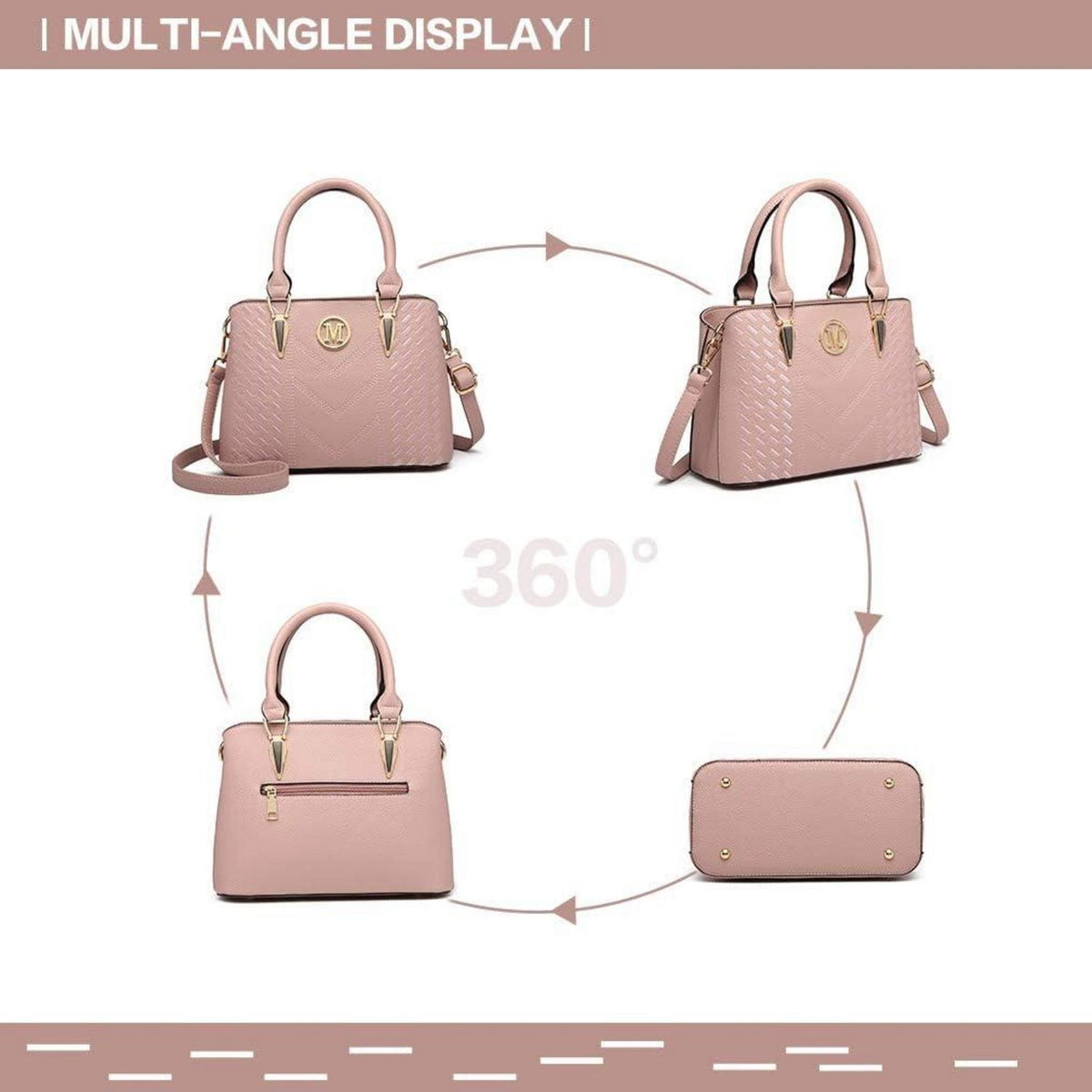 Damen Handtasche Mittelgroß Shopper Set Rosa mit Geldbörse