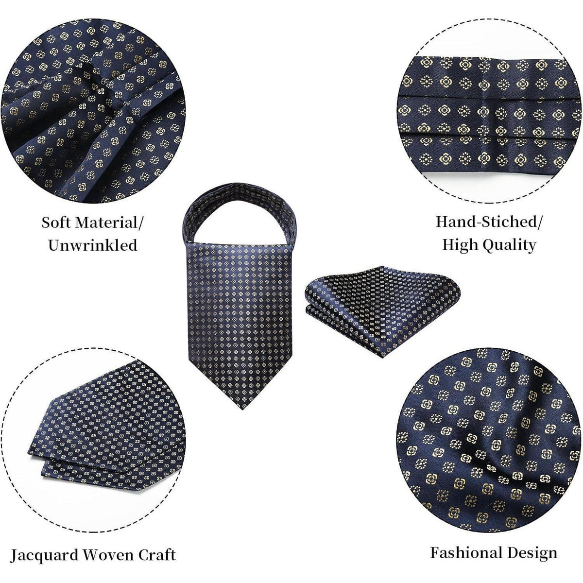 Herren Krawattenschal & Einstecktuch Set Marine Blau/Gold Paisley