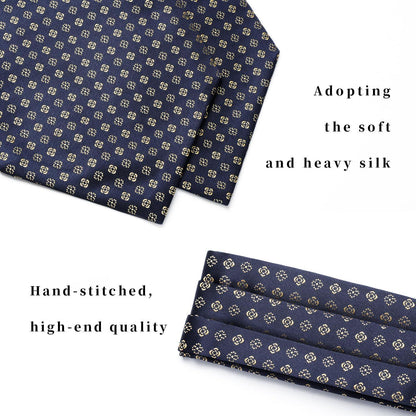 Herren Krawattenschal & Einstecktuch Set Marine Blau/Gold Paisley