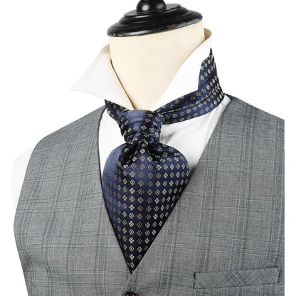 Herren Krawattenschal & Einstecktuch Set Marine Blau/Gold Paisley
