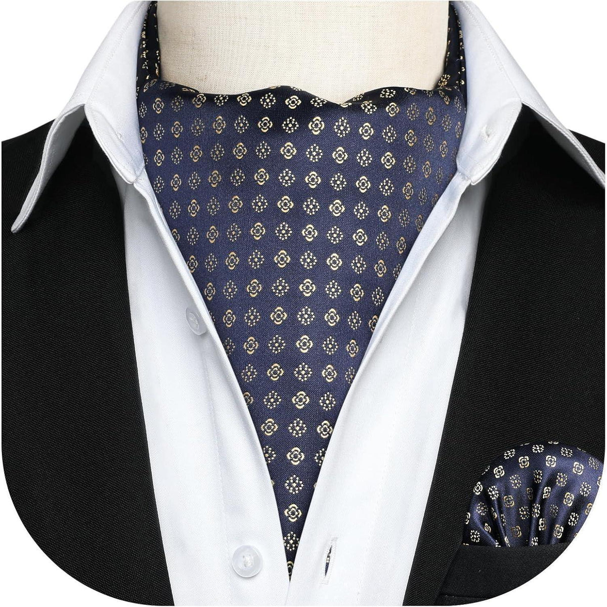 Herren Krawattenschal & Einstecktuch Set Marine Blau/Gold Paisley