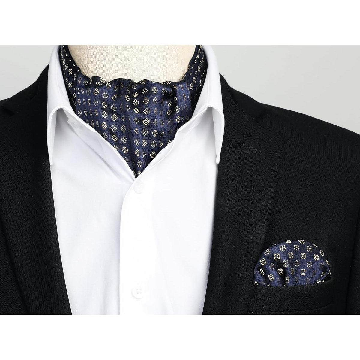 Herren Krawattenschal & Einstecktuch Set Marine Blau/Gold Paisley