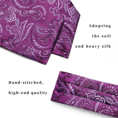 Herren Krawattenschal & Einstecktuch Set Lila Paisley