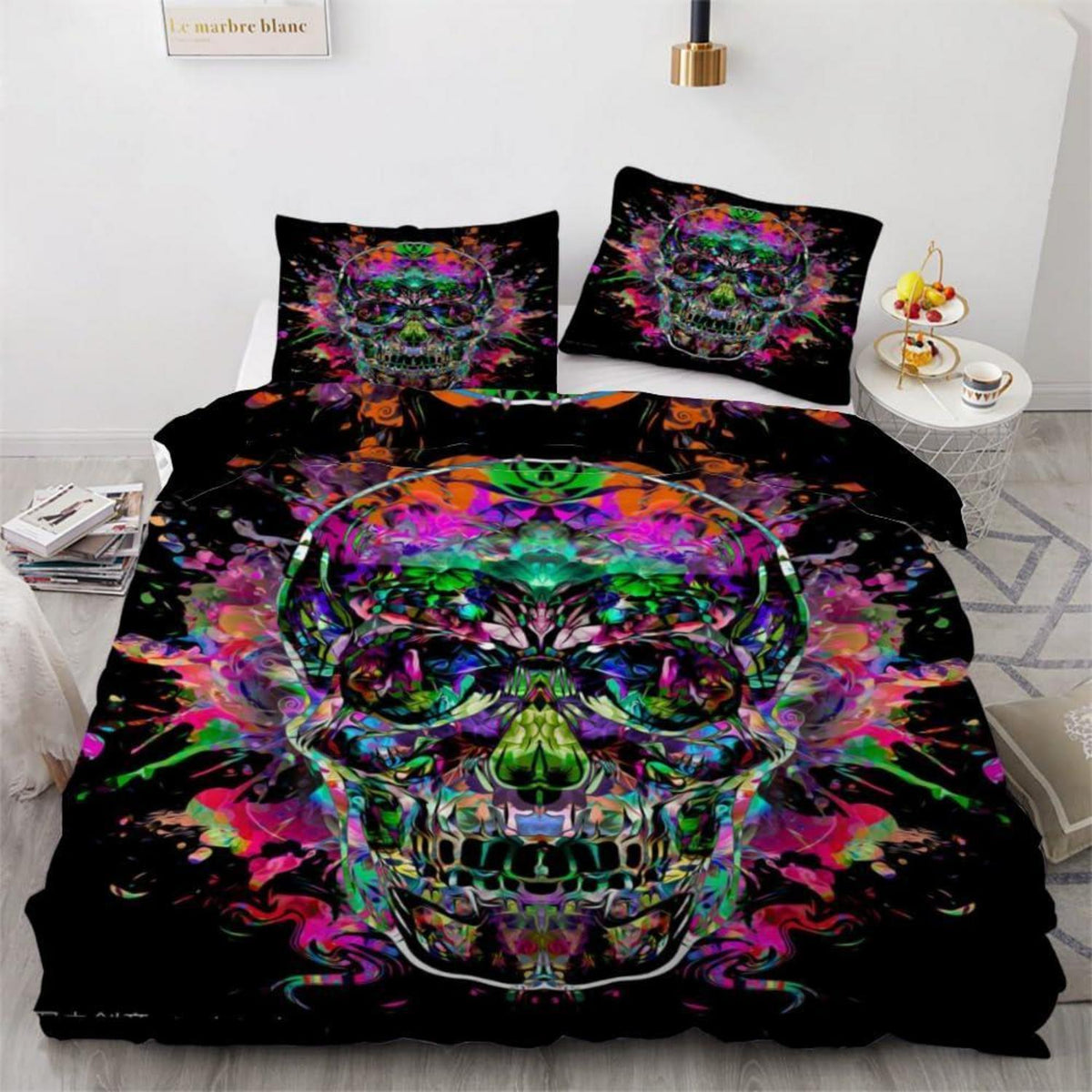 Schädel 3D Bettwäsche-Set 220x240 cm | Mikrofaser Bettbezug & Kissenbezüge