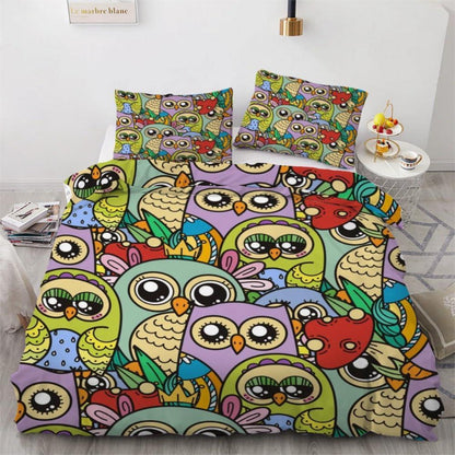 Kawaii Eulen Bettwäsche Set 135x200 cm - 4-teilig Mikrofaser
