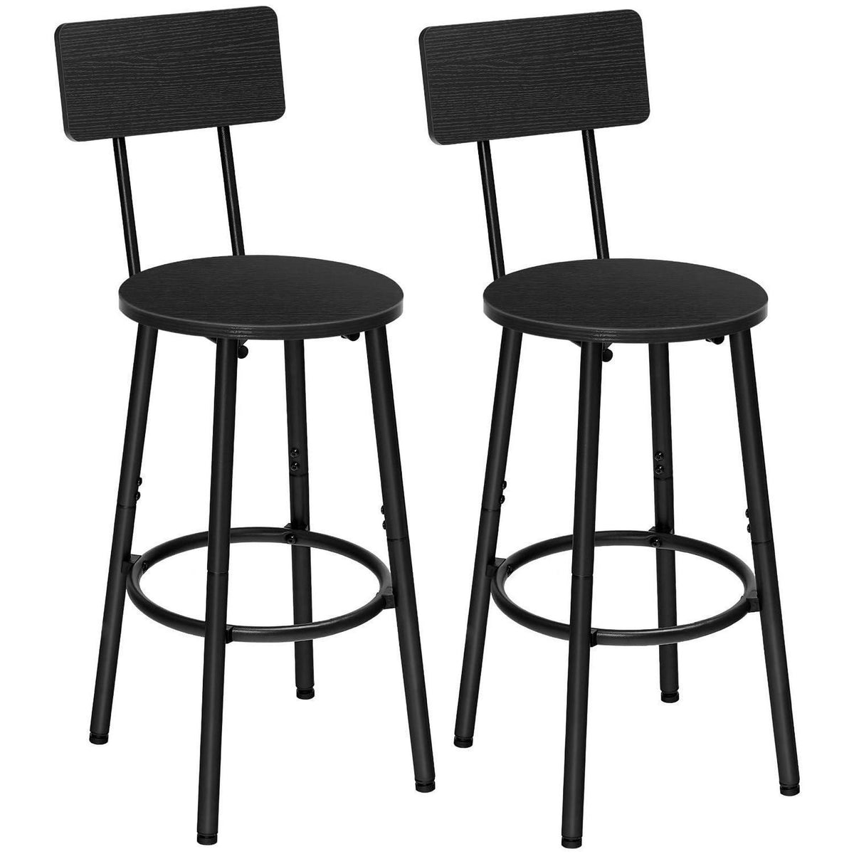 Barhocker Set 2er-Pack mit Rückenlehne & Fußstütze Schwarz