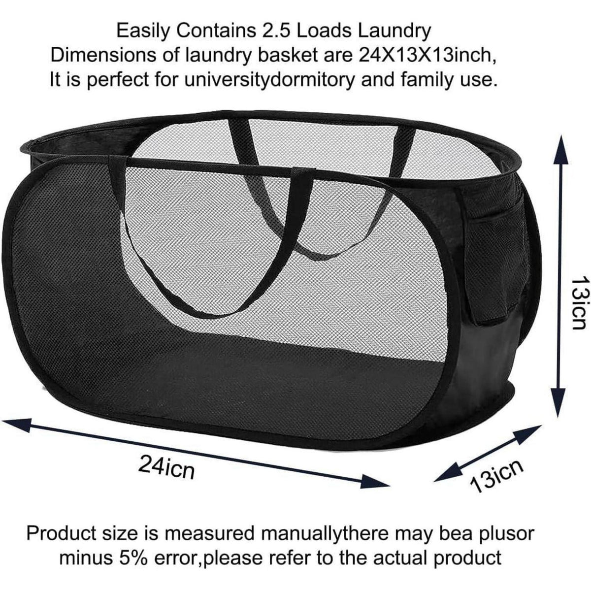 Faltbarer Wäschekorb 2er-Set – Pop-Up, Seitentasche, 57x36x36 cm