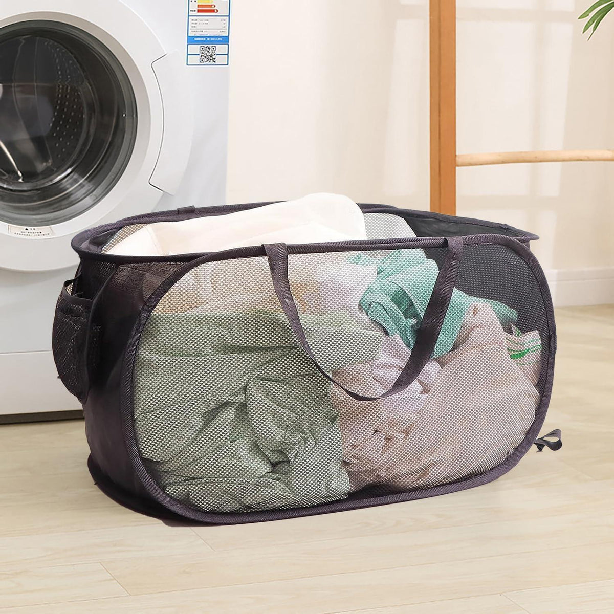 Faltbarer Wäschekorb 2er-Set – Pop-Up, Seitentasche, 57x36x36 cm