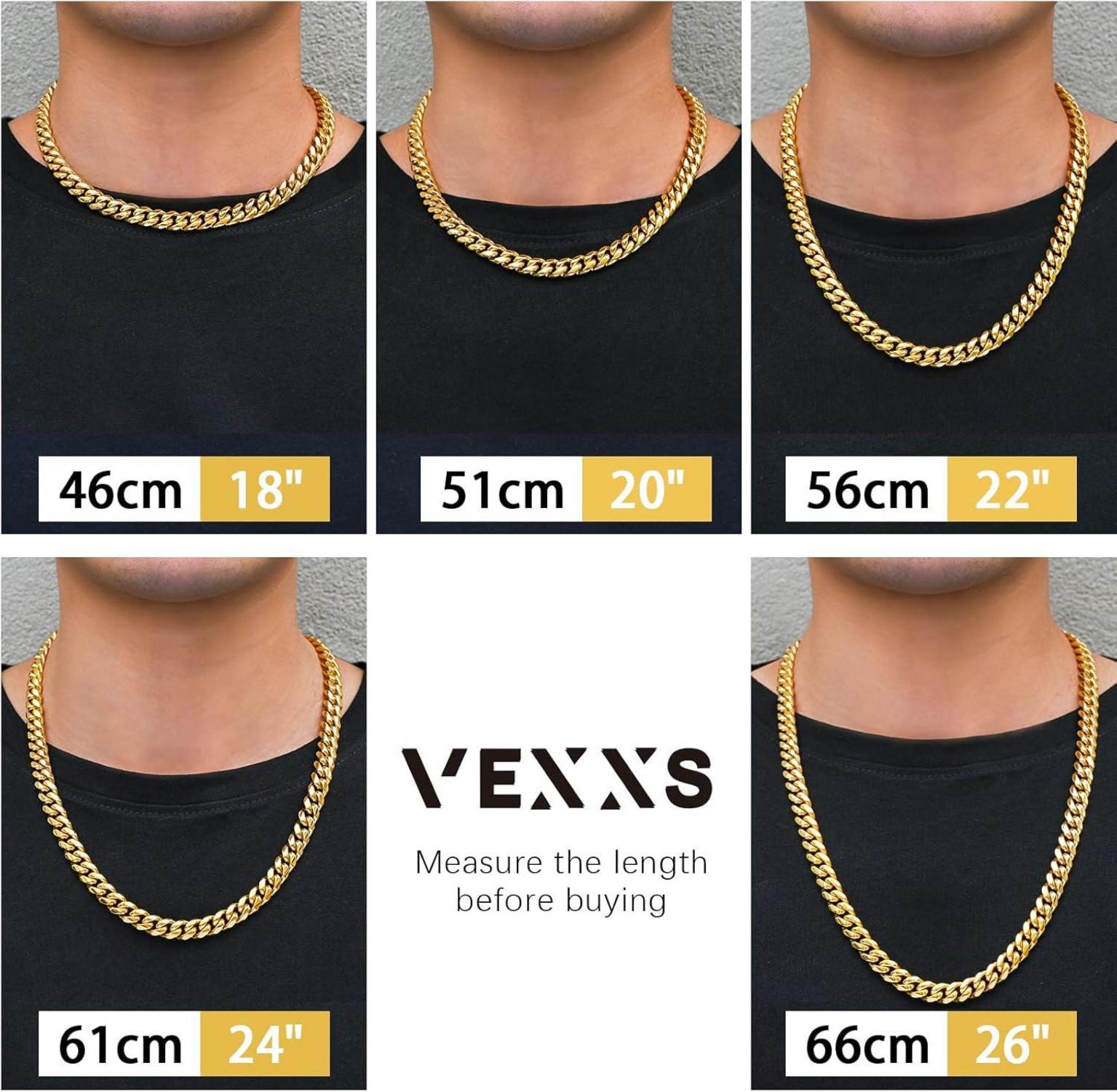 VEXXS Panzerkette Herren 10/12mm vergoldet Edelstahl cuban chain 46-66cm