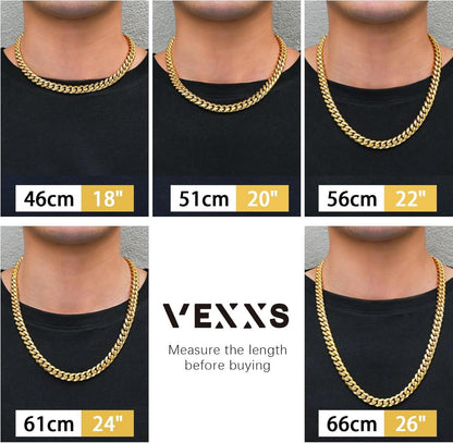 VEXXS Panzerkette Herren 10/12mm vergoldet Edelstahl cuban chain 46-66cm