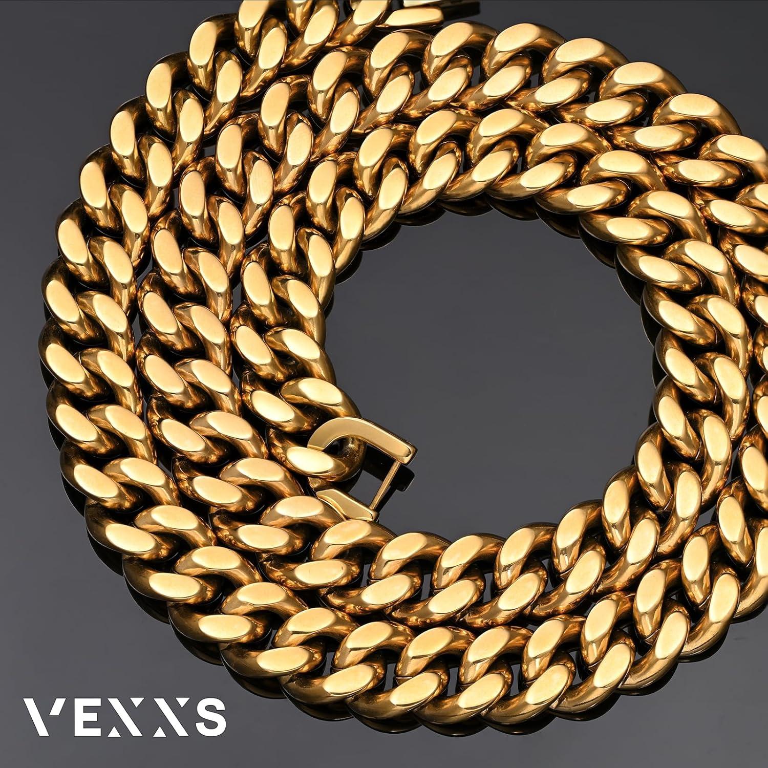 Vergoldete Panzerkette Herren 18K Edelstahl Kubanische Kette 46-66cm