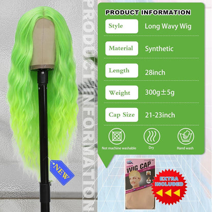 Grüne Cosplay Perücke 28 Zoll – Lange, Wellige Synthetik Perücke