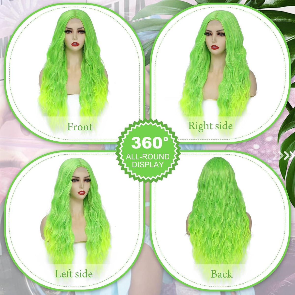 Grüne Cosplay Perücke 28 Zoll – Lange, Wellige Synthetik Perücke