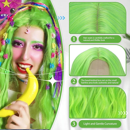 Grüne Cosplay Perücke 28 Zoll – Lange, Wellige Synthetik Perücke