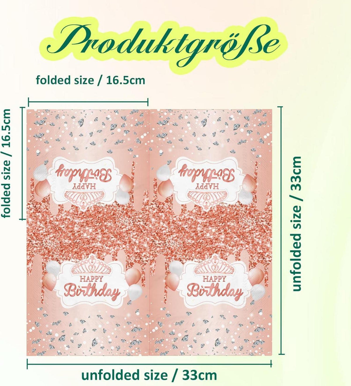 Roségoldene Happy Birthday Servietten 80 Stück 33x33cm Feste