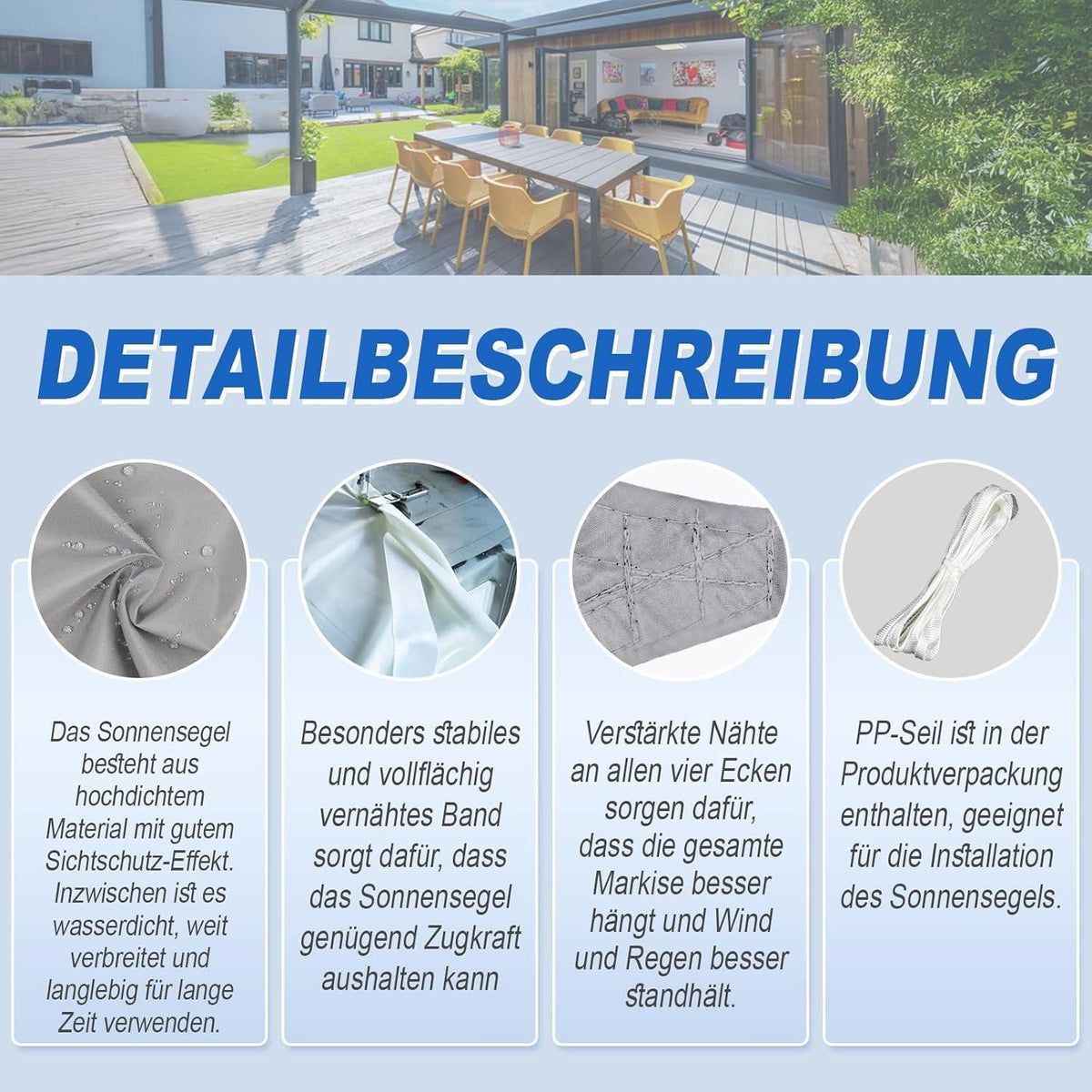 Wasserdichtes Sonnensegel Grau 4x5m mit UV-Schutz