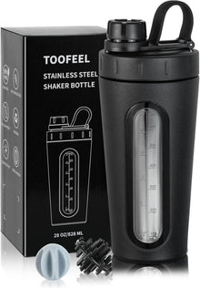 Protein Shaker Flasche Edelstahl 28 oz mit Fenster & Schneebesen