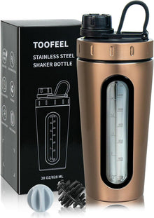 Edelstahl Shaker Flasche mit Schneebesen und Fenster, auslaufsicher