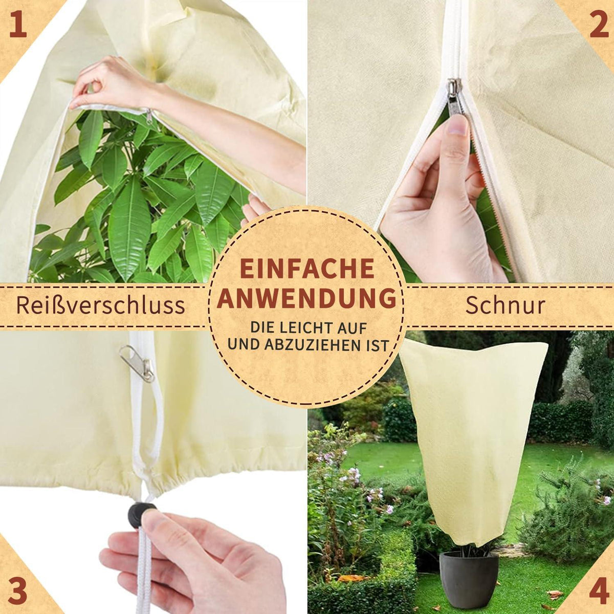 Winterschutz für Pflanzen 85 g/m² Kübelpflanzensack Frostschutz Beige 250x360cm