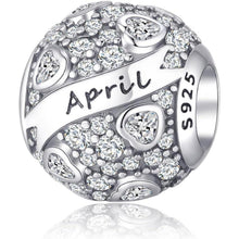 925 Sterling Silber Geburtsstein Charm Anhänger - April Herz Zirkon