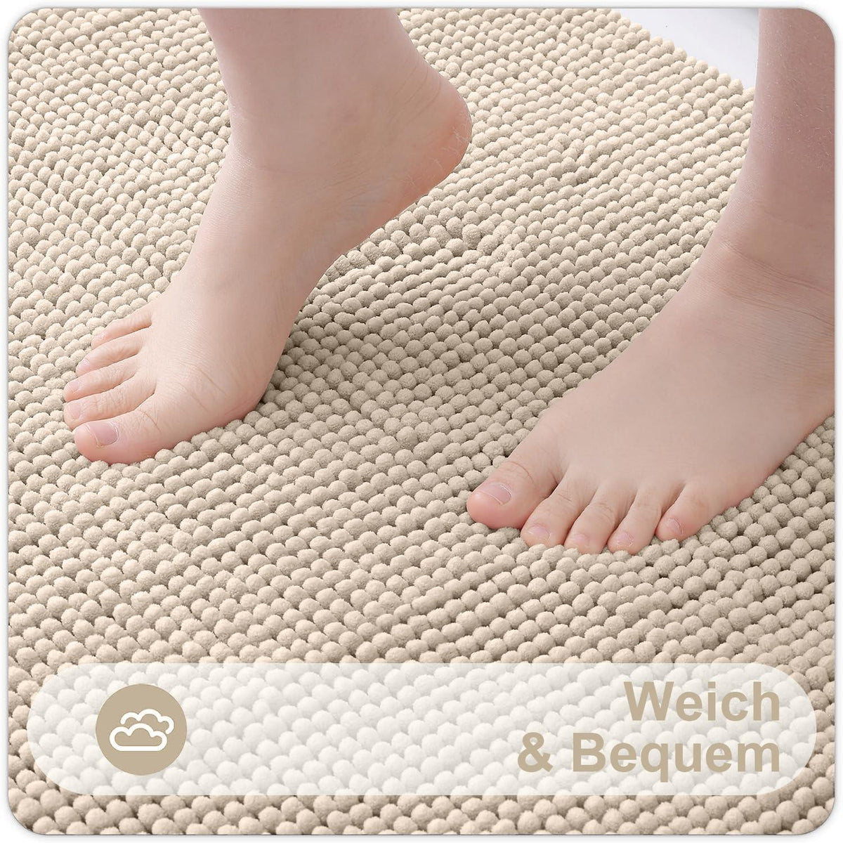 Chenille Badematte rutschfest & saugfähig 40x60 cm Beige