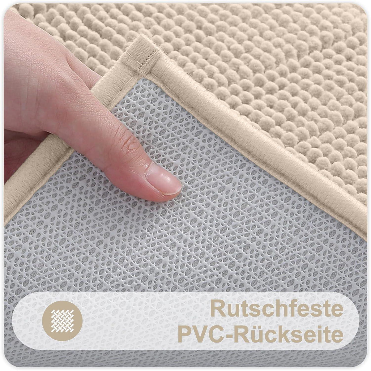 Chenille Badematte rutschfest & saugfähig 40x60 cm Beige