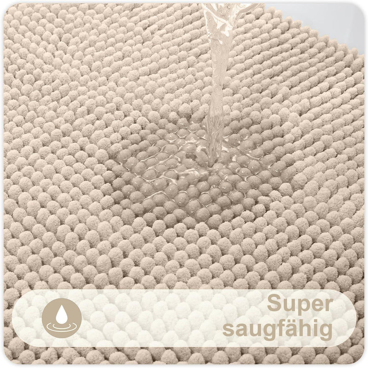 Chenille Badematte rutschfest, weich, saugfähig, 60x90 cm, Beige