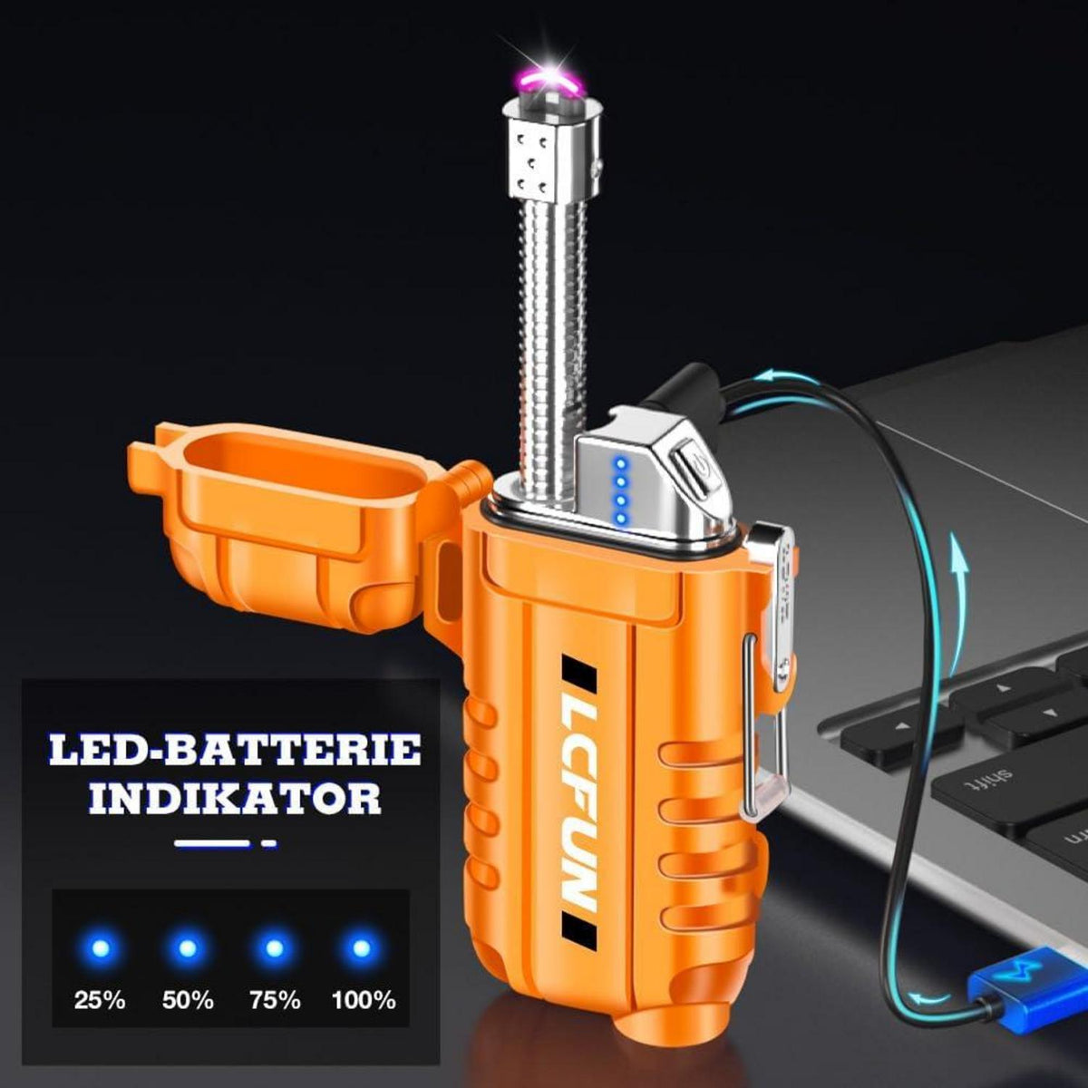 Elektrisches Feuerzeug USB Wiederaufladbar LED-Batterie-Anzeige
