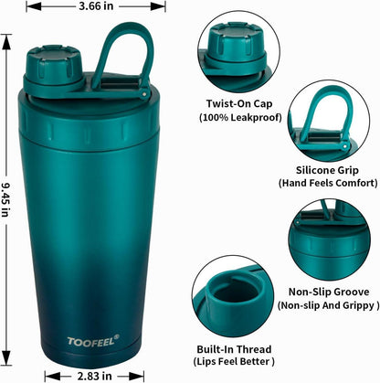 Protein Shaker Flasche 20 oz - Doppelwandige Isolierte Vakuum Metall Edelstahl Gym Shaker