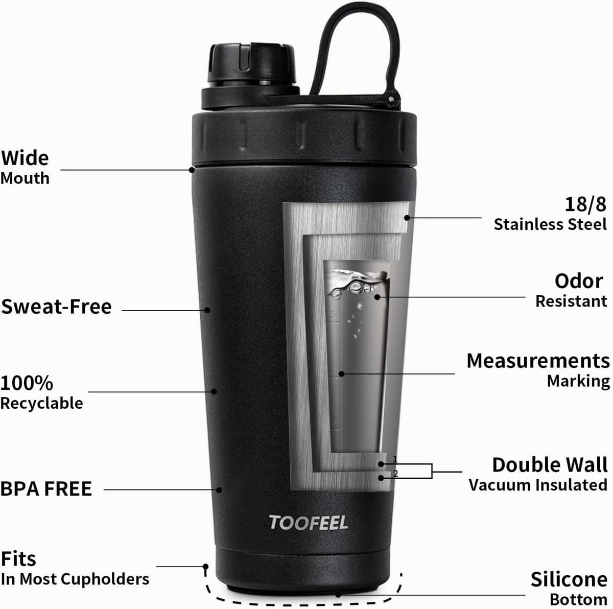 Edelstahl Shaker Flasche isoliert Protein Shakes 20oz Gym Fitness