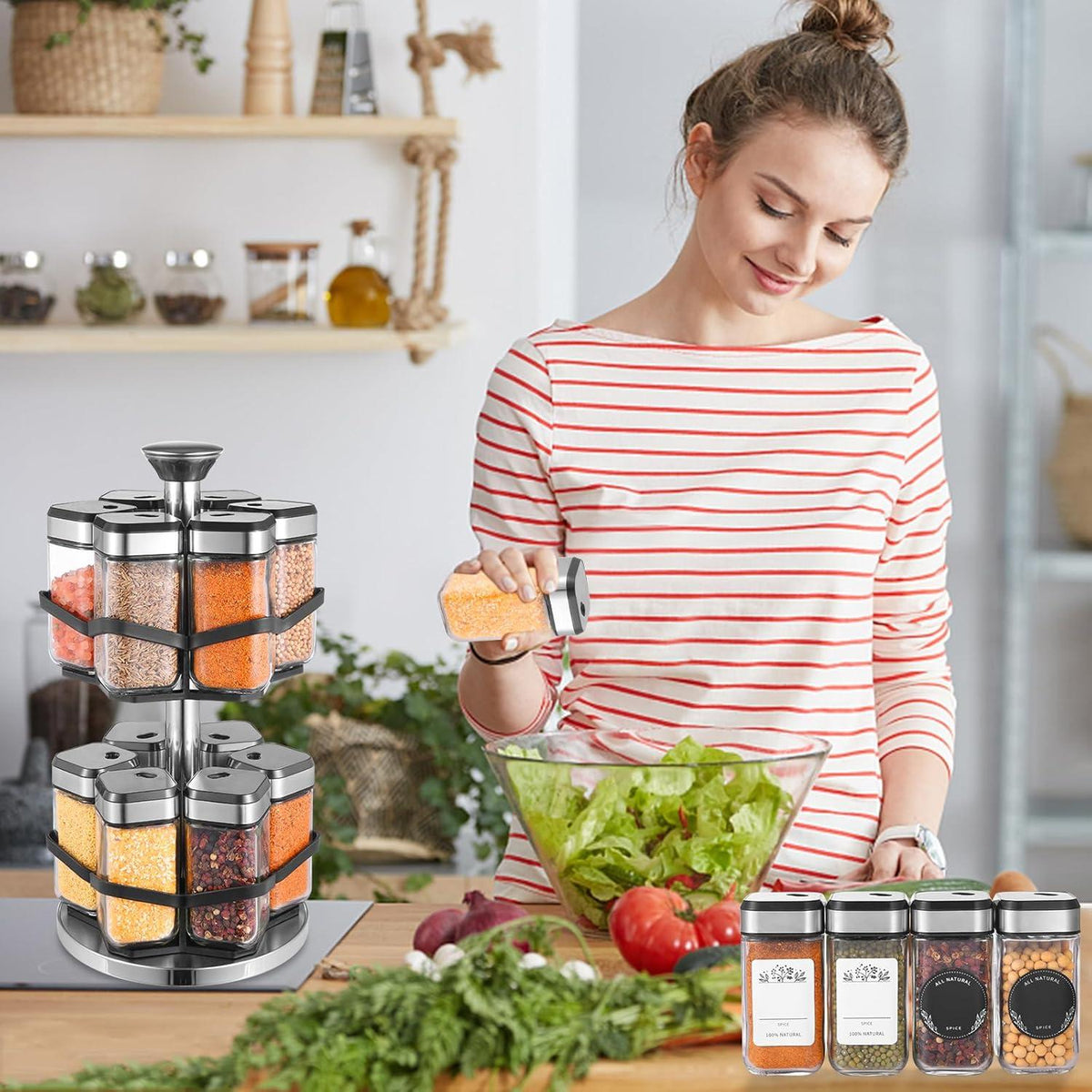 2 Etagen Gewürzregal 12 Gewürzgläser Drehbar 360° Organizer Gläser
