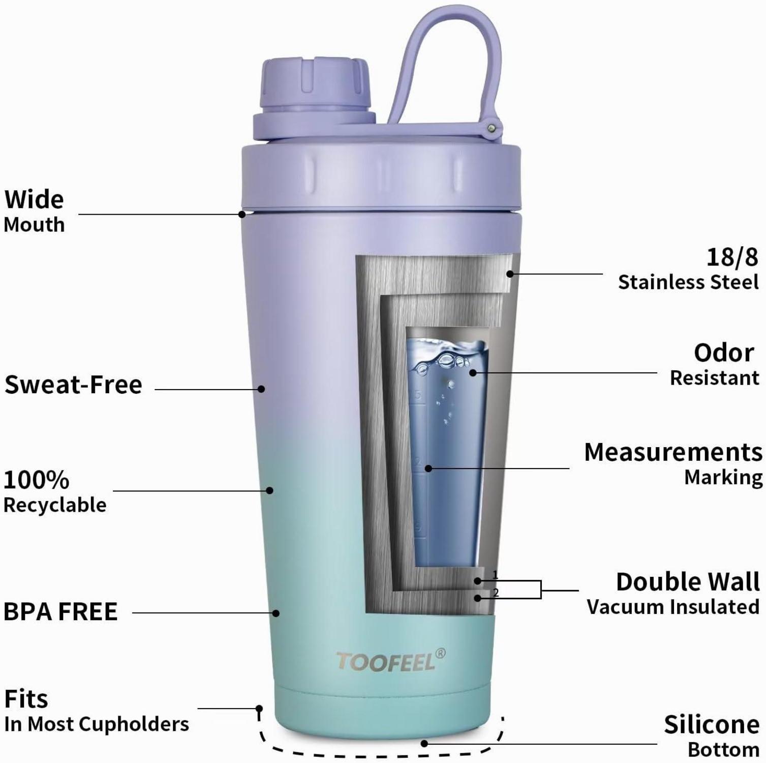 TOOFEEL Isolierte Edelstahl Protein Shaker Flasche 20oz BPA-frei