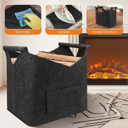 Highsam XL Holzkorb für Kaminholz Filztasche Schwarz-01