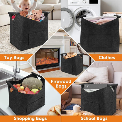 XL Holzkorb Kamin Brennholz Filztasche Aufbewahrungskorb 45x32x40cm Schwarz