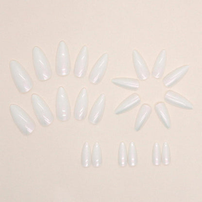 24 Pcs Weiß Kurz Oval Fake Nails Glossy Aurora French Art
