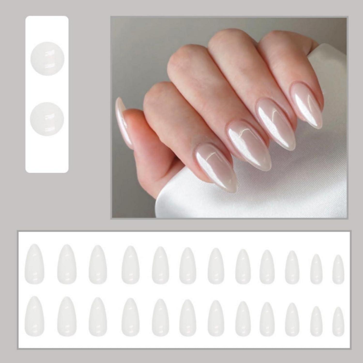 24 Stück Weiße Mandel Nägel Press on Nails Oval für Nail Art