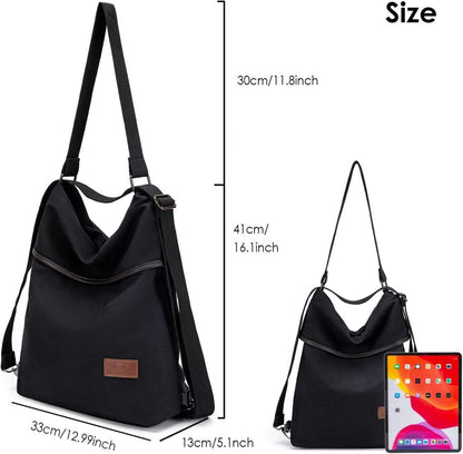 Canvas Schultertasche Rucksack Damen Vintage Groß Anti Diebstahl Hobo