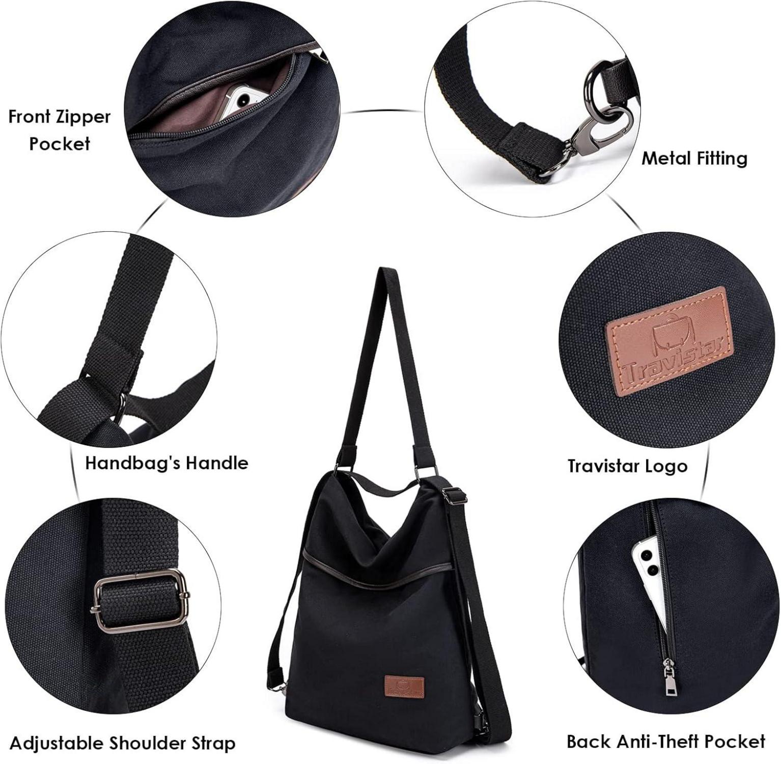 Travistar Damen Canvas Schultertasche Rucksack Vintage Hobo Diebstahl Tasche