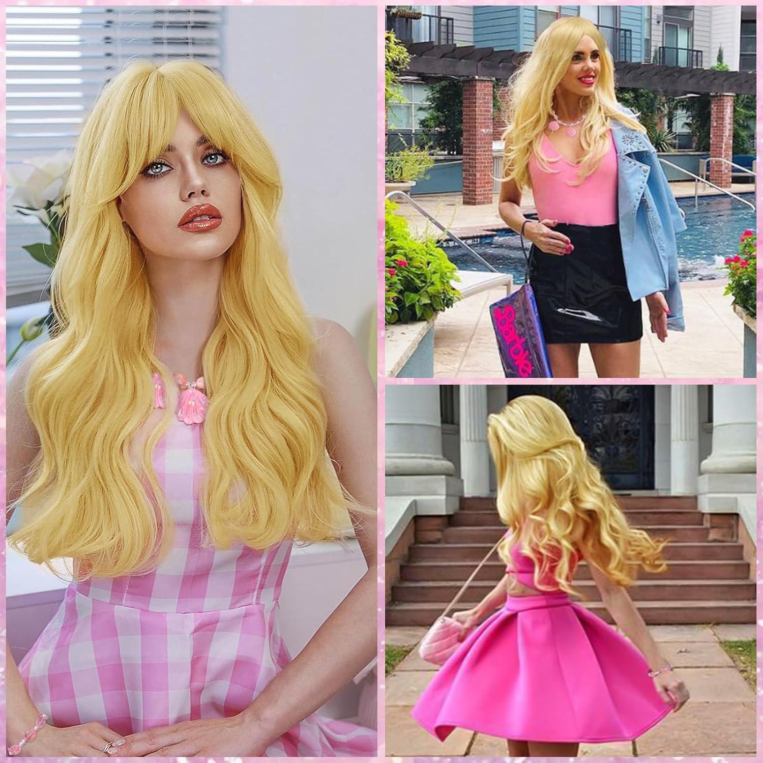 Perücke Prinzessin Damen Mädchen Blond Lange Welle Muschelkette