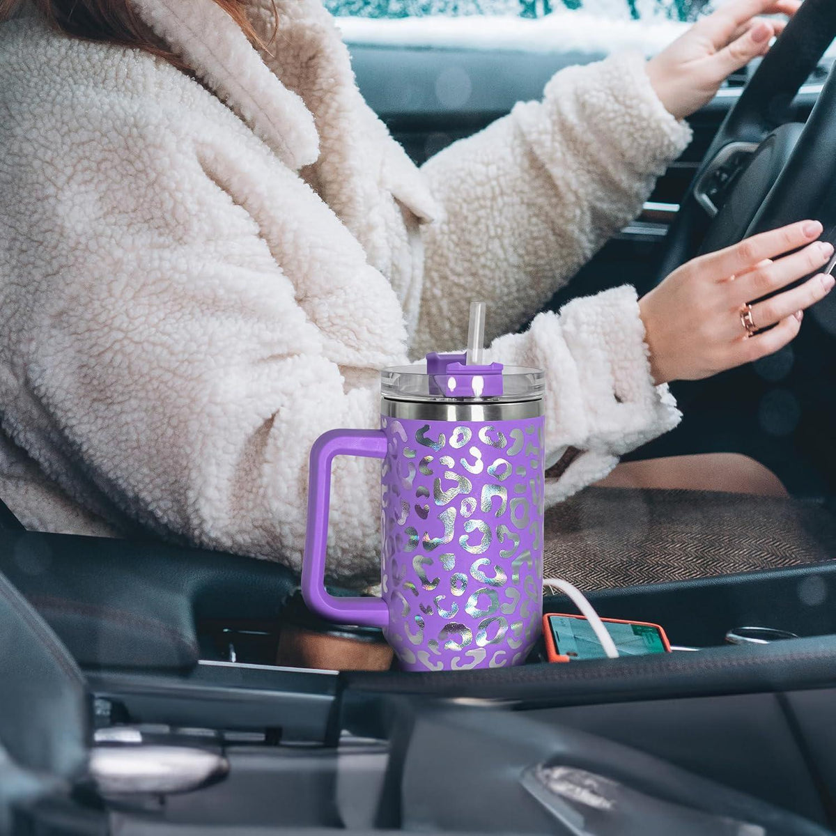 Thermobecher mit Strohhalm und Henkel 1,2L Vakuumisoliert