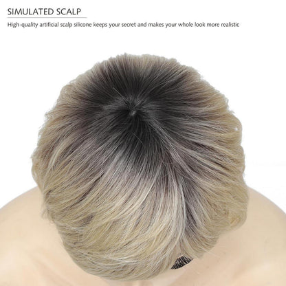 Pixie Cut Perücke Damen Ombre Beige mit Pony & Haarnetz