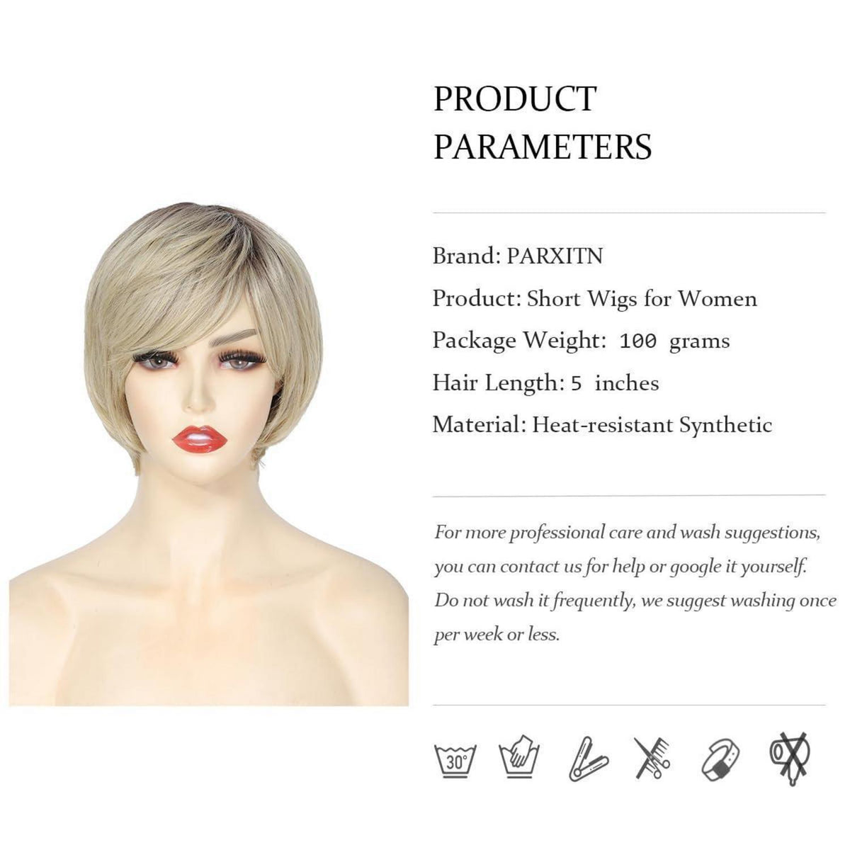 Pixie Cut Perücke Damen Ombre Beige mit Pony & Haarnetz