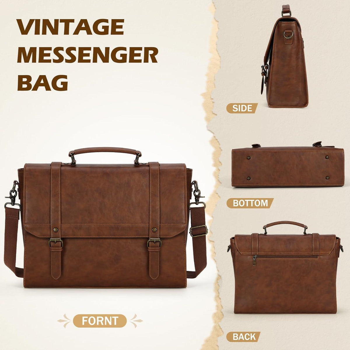 Herren Aktentasche Wasserdicht Umhängetasche 15,6 Zoll Laptoptasche Vintage