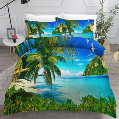 Bettwäsche Set Palme 220x240 cm | 3-teilig, Mikrofaser, 3D-Motiv