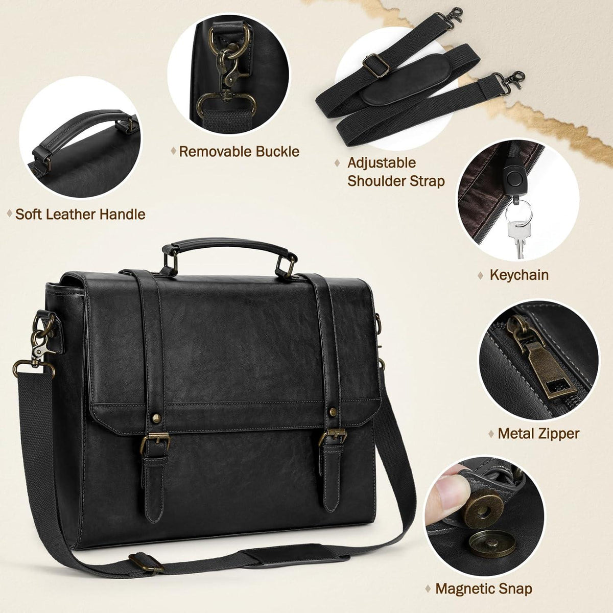 IGOLUMON Aktentasche Herren Wasserdicht 15,6 Zoll Retro Laptoptasche