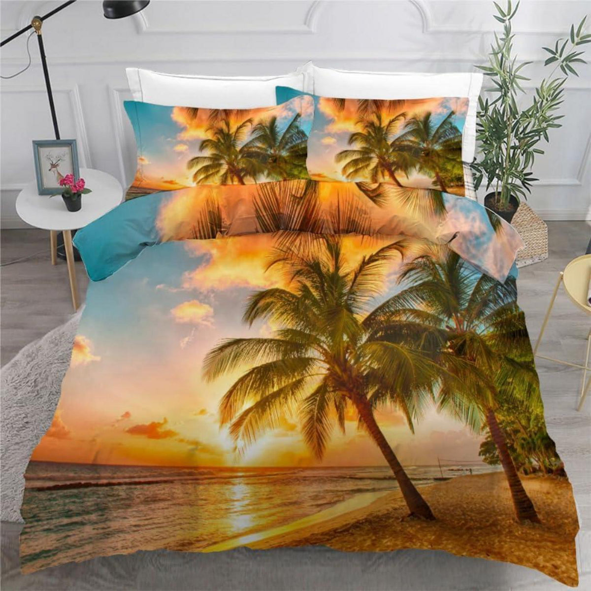 Bettwäsche Set Palme 220x240 cm | 3-teilig, Mikrofaser, 3D-Motiv